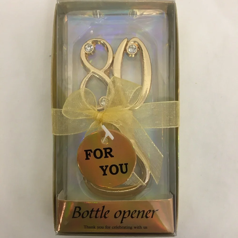80th birthday anniversary celebration party bottle opener gold tone rhinestones